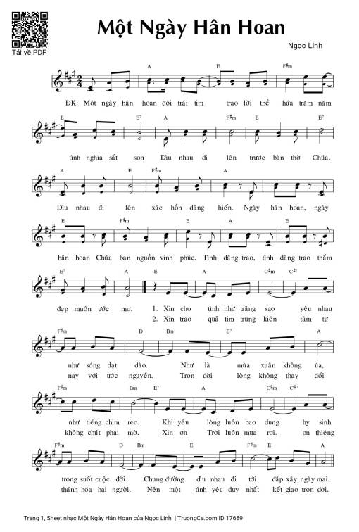 Sheet nhạc PDF bài Một Ngày Hân Hoan
