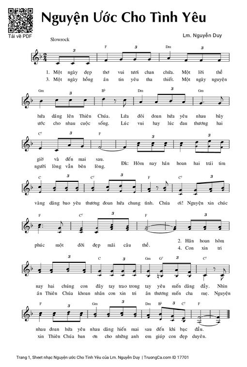 Sheet nhạc PDF bài Nguyện ước Cho Tình Yêu