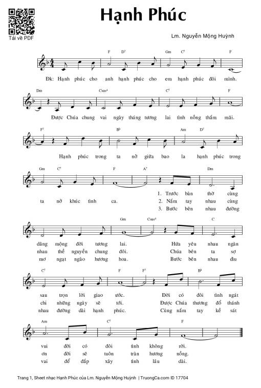 Sheet nhạc PDF bài Hạnh Phúc - Lm. Nguyễn Mộng Huỳnh