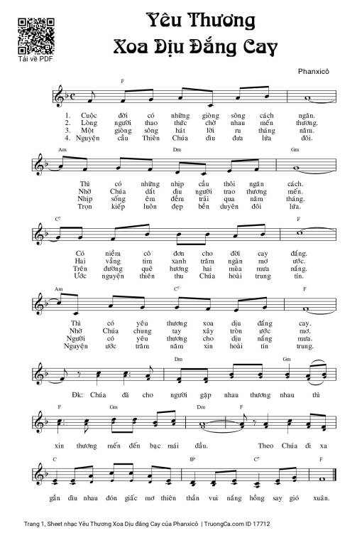 Sheet nhạc PDF bài Yêu Thương Xoa Dịu đắng Cay