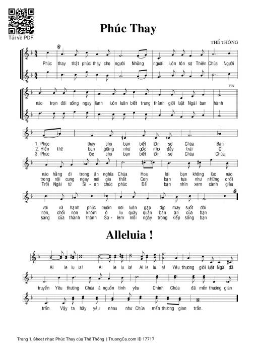 Sheet nhạc PDF bài Phúc Thay - Thế Thông