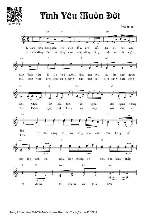 Sheet nhạc PDF bài Tình Yêu Muôn đời