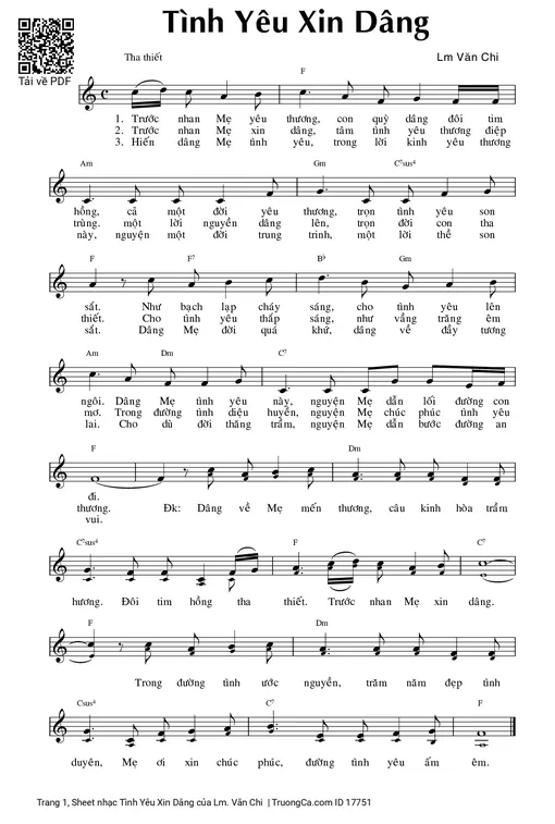 Sheet nhạc PDF bài Tình Yêu Xin Dâng