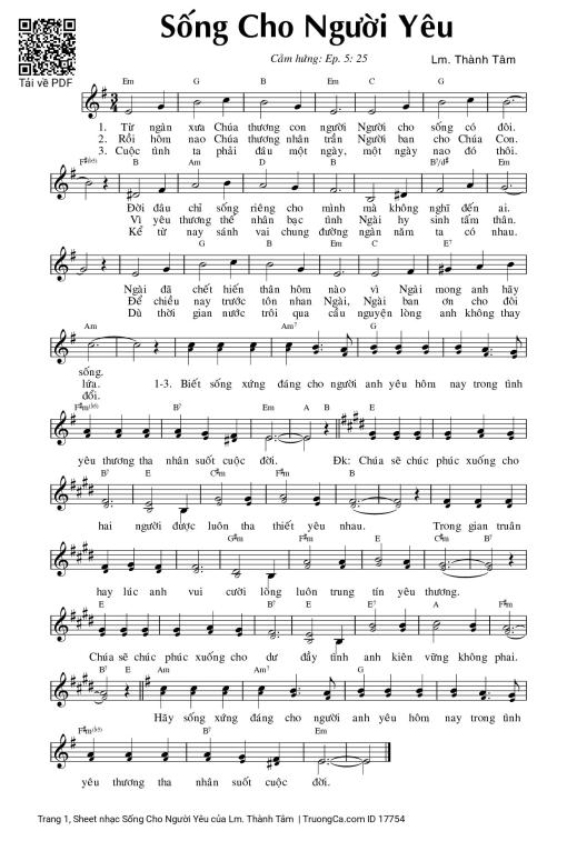 Sheet nhạc PDF bài Sống Cho Người Yêu
