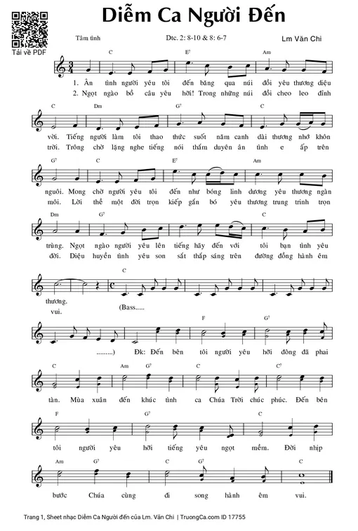 Sheet nhạc PDF bài Diễm Ca Người đến