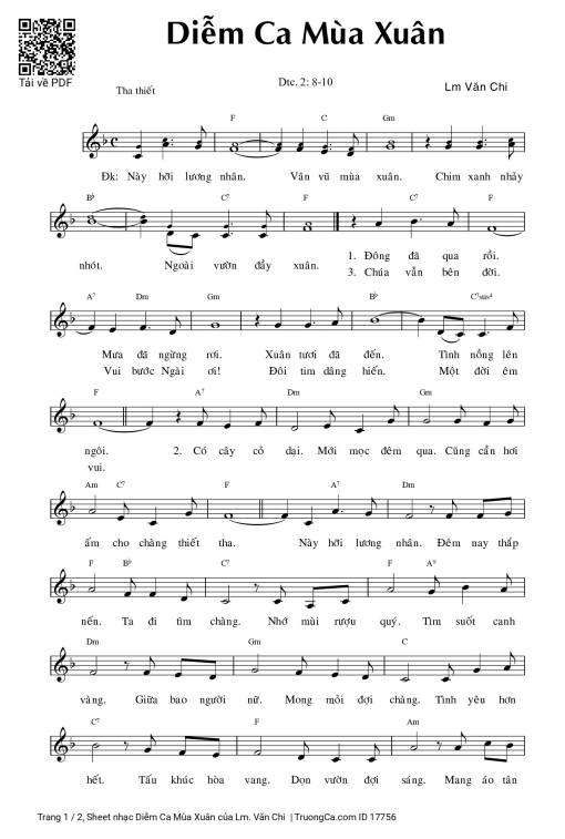 Sheet nhạc PDF bài Diễm Ca Mùa Xuân