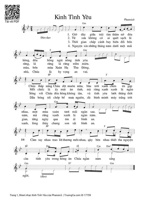 Sheet nhạc PDF bài Kinh Tình Yêu