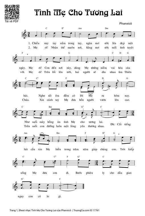 Sheet nhạc PDF bài Tình Mẹ Cho Tương Lai