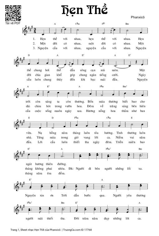 Sheet nhạc PDF bài Hẹn Thề - Phanxicô