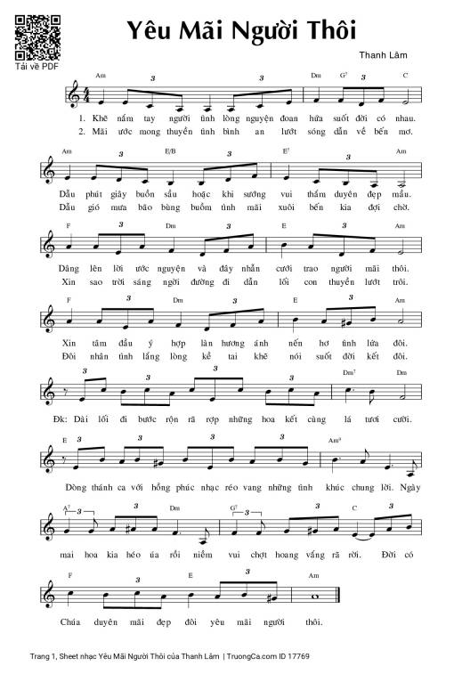 Sheet nhạc PDF bài Yêu Mãi Người Thôi