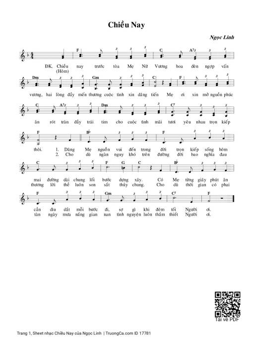 Sheet nhạc PDF bài Chiều Nay - Ngọc Linh