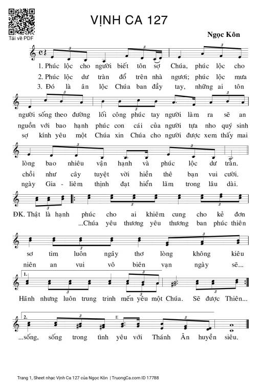 Sheet nhạc PDF bài Vịnh Ca 127 - Ngọc Kôn