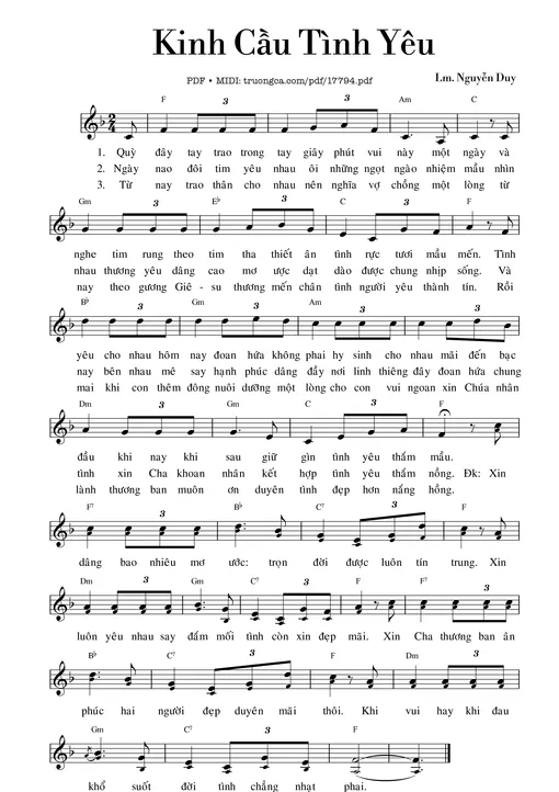 Sheet nhạc PDF bài Kinh Cầu Tình Yêu