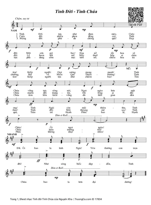 Sheet nhạc PDF bài Tình đời Tình Chúa