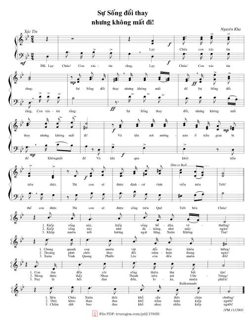 Sheet nhạc PDF bài Sự Sống Thay đổi Nhưng Không Mất đi