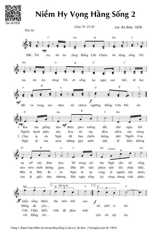Sheet nhạc PDF bài Niềm Hy Vọng Hằng Sống 2