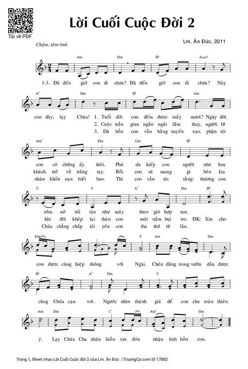 Sheet nhạc PDF bài Lời Cuối Cuộc đời 2