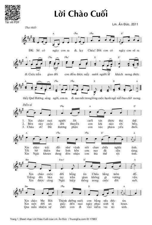 Sheet nhạc PDF bài Lời Chào Cuối