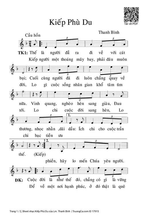 Sheet nhạc PDF bài Kiếp Phù Du - Lm. Thanh Bình