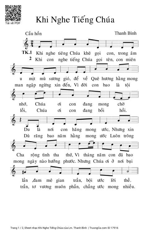Sheet nhạc PDF bài Khi Nghe Tiếng Chúa