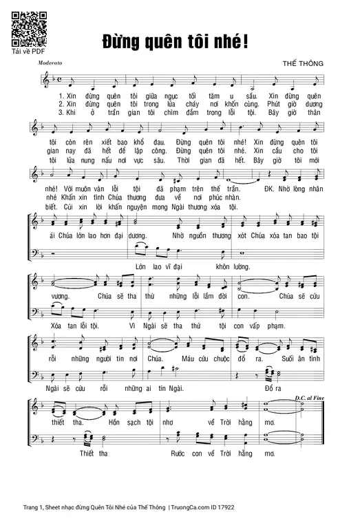 Sheet nhạc PDF bài đừng Quên Tôi Nhé