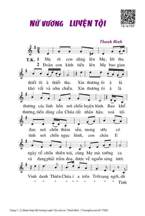 Sheet nhạc PDF bài Nữ Vương Luyện Tội