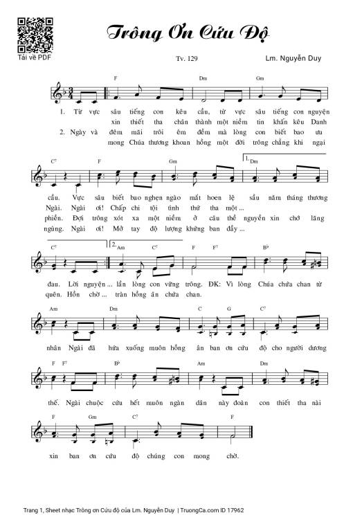 Sheet nhạc PDF bài Trông ơn Cứu độ