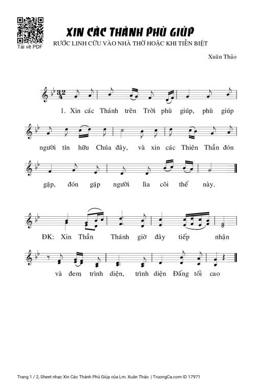 Sheet nhạc PDF bài Xin Các Thánh Phù Giúp