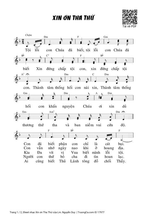 Sheet nhạc PDF bài Xin ơn Tha Thứ