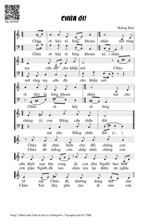 Sheet nhạc PDF bài Chúa ơi - Lm. Hoàng Kim