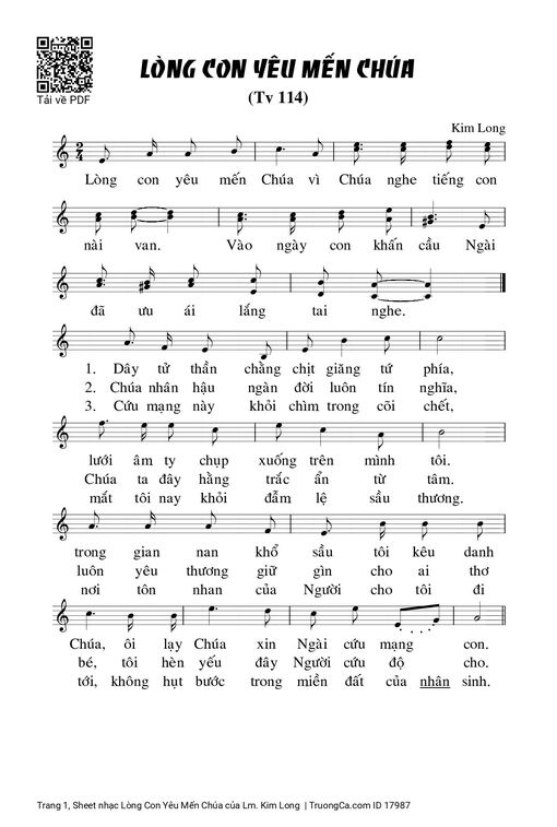 Sheet nhạc PDF bài Lòng Con Yêu Mến Chúa