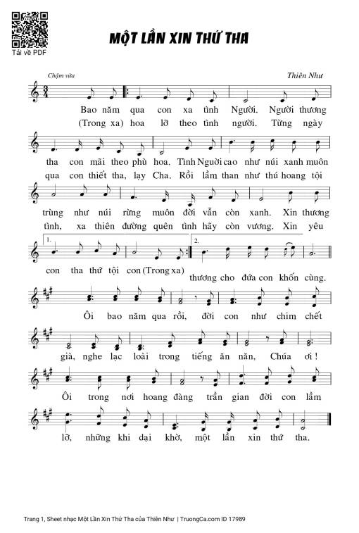 Sheet nhạc PDF bài Một Lần Xin Thứ Tha