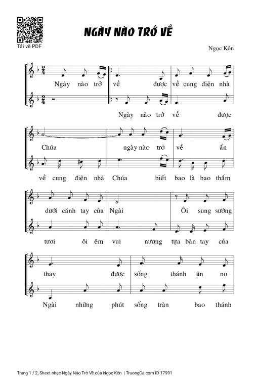 Sheet nhạc PDF bài Ngày Nào Trở Về