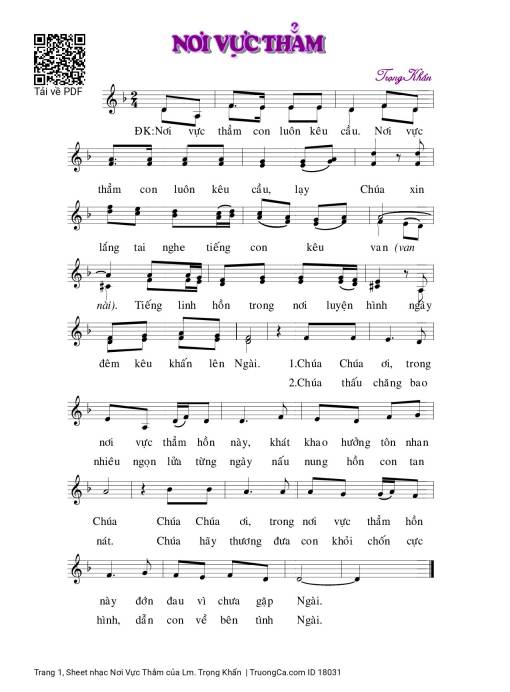 Sheet nhạc PDF bài Nơi Vực Thẳm