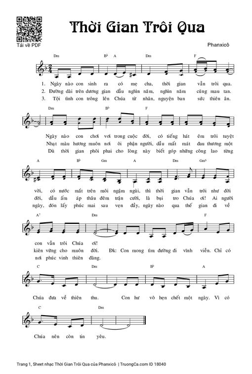 Sheet nhạc PDF bài Thời Gian Trôi Qua