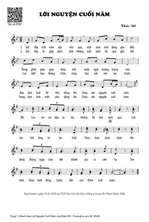 Sheet nhạc PDF bài Lời Nguyện Cuối Năm