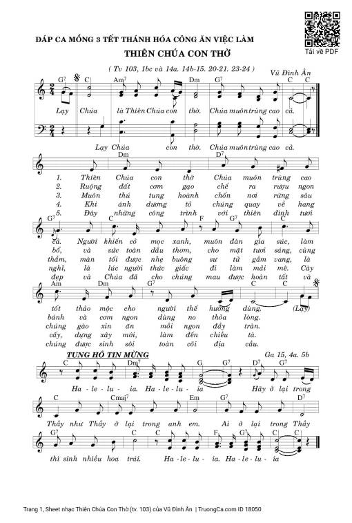 Sheet nhạc PDF bài Thiên Chúa Con Thờ (tv. 103)