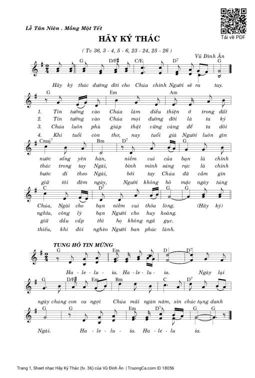 Sheet nhạc PDF bài Hãy Ký Thác (tv. 36)