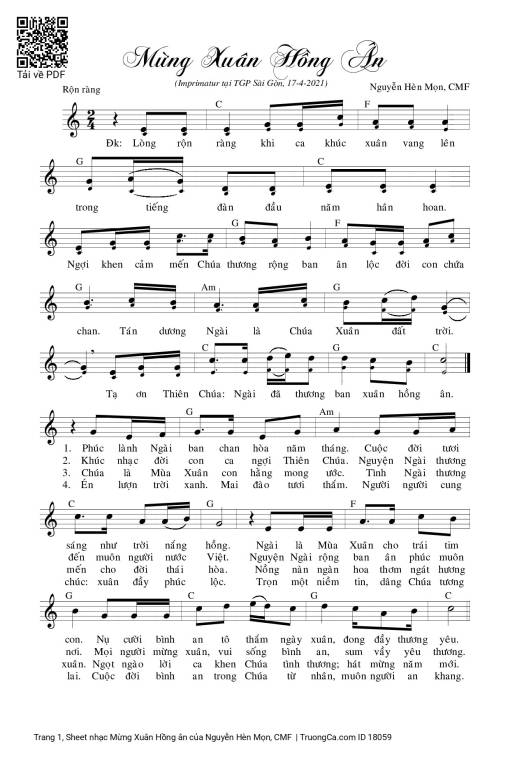 Sheet nhạc PDF bài Mừng Xuân Hồng ân