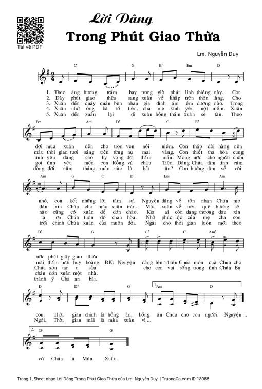 Sheet nhạc PDF bài Lời Dâng Trong Phút Giao Thừa