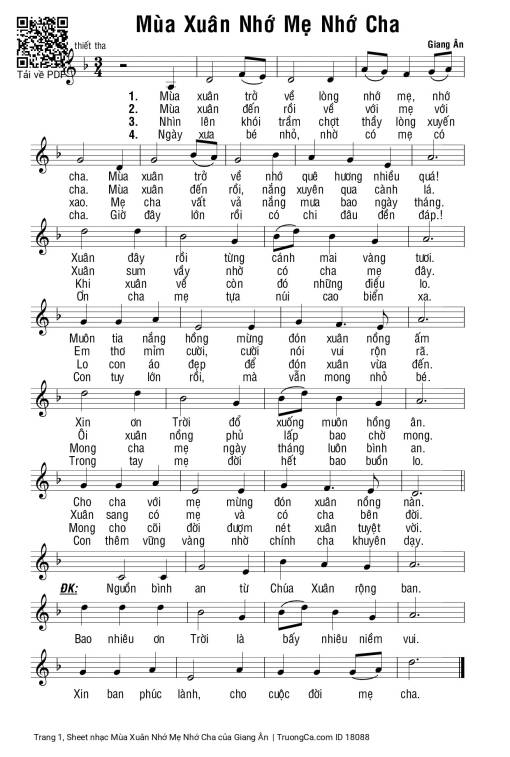 Sheet nhạc PDF bài Mùa Xuân Nhớ Mẹ Nhớ Cha
