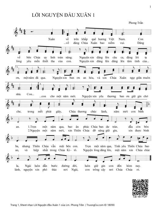 Sheet nhạc PDF bài Lời Nguyện đầu Xuân 1