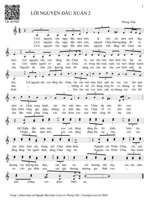 Sheet nhạc PDF bài Lời Nguyện đầu Xuân 2