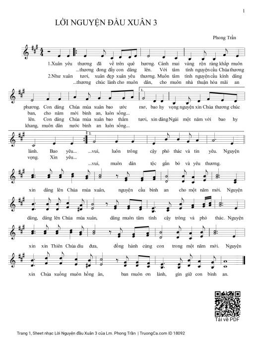 Sheet nhạc PDF bài Lời Nguyện đầu Xuân 3