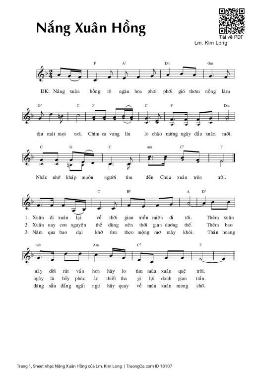 Sheet nhạc PDF bài Nắng Xuân Hồng