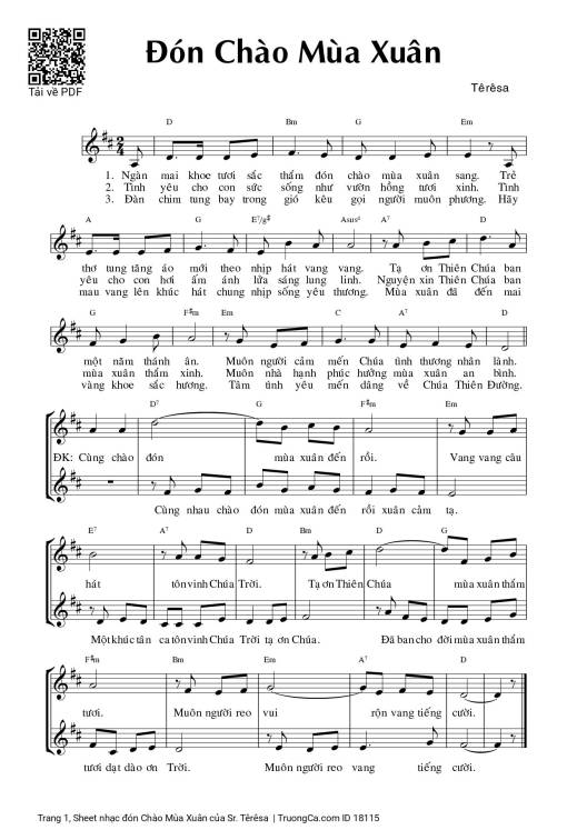 Sheet nhạc PDF bài đón Chào Mùa Xuân