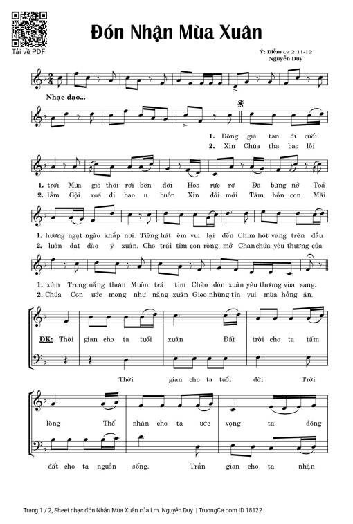 Sheet nhạc PDF bài đón Nhận Mùa Xuân