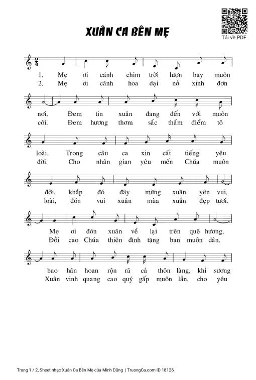 Sheet nhạc PDF bài Xuân Ca Bên Mẹ