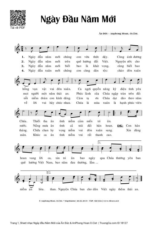 Sheet nhạc PDF bài Ngày đầu Năm Mới