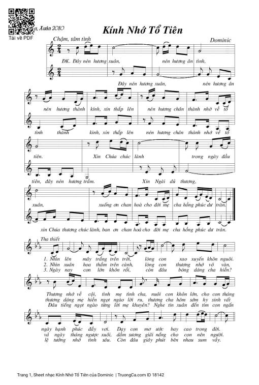 Sheet nhạc PDF bài Kính Nhớ Tổ Tiên